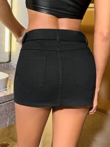 SHEIN BAE 女式水鑽裝飾束帶牛仔裙