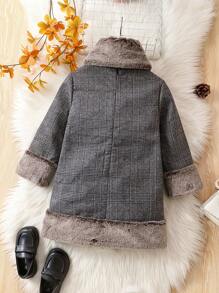 SHEIN 幼兒女童拼接狂野格紋連衣裙