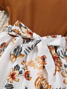 SHEIN Hàng mới đến Bé gái Dệt kim Áo In hoa Ánh sáng Và Thoáng khí Đầm Chất liệu Với thắt lưng , Mùa hè - Nhiều màu - Xem 4