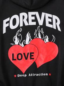 SHEIN 少女心形與字母圖形下擺連肩帽衫