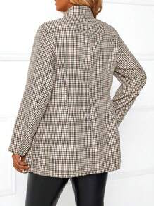 大尺碼女裝格紋店領大衣 - 黑與白 - 查看 2
