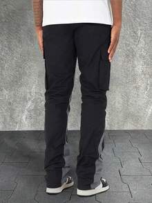 Manfinity Homme Men's Pocket Design Pants Straight Leg Cargo Color Block Going Out Boyfriend Gift - Black - View 2