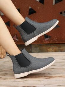 Women's Elegant Chelsea Boots, Fall/winter, Thin Plush Lining, Elastic Design, Flat Sole, Shiny Look, Ankle Boots
