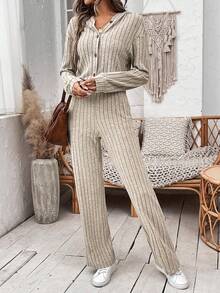 SHEIN Frenchy Mameluco Con Capucha De Un Solo Color - Caqui - Ver 5