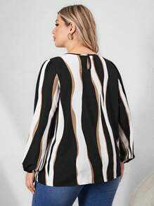 SHEIN Clasi Women's Plus Size Color Blocking Shirt - Black - View 2