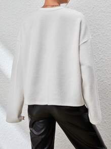 SHEIN Essnce 女式纯色落肩纽扣细节 T 恤 - 米色 - 查看 2