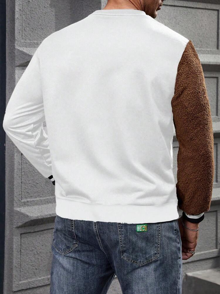 Men Plus Size Cartoon Bear Pattern Long Sleeve Pullover Sweatshirt