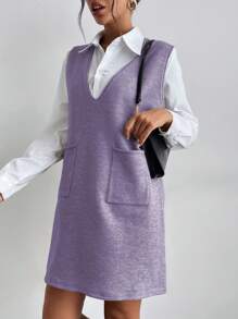 Chiquease 女式無袖雙口袋毛衣連身裙,不含背心 - 紫色 - 查看 3