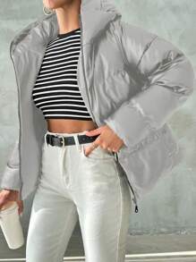 EURMUSE Của phụ nữ áo có mũ Áo khoác bông - Màu be - Xem 5