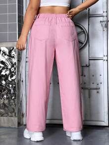 SHEIN EZwear Plus Size Solid Color Denim Pants - Baby Pink - View 2