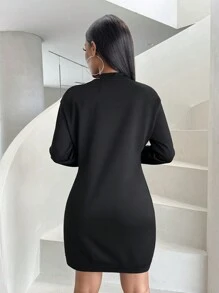 BamGleam 女性徽章印花綁頸背心和丟肩連衣裙套裝 - 黑色 - 查看 2