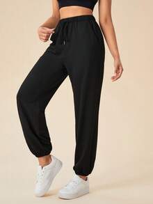 Daily&Casual 女士抽繩腰運動褲 - 黑色 - 查看 3