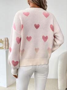 SHEIN LUNE 休閒心型女式毛衣 - 粉色 - 查看 2