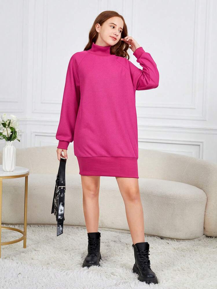 Teen Girl High Neck Raglan Sleeve Dress