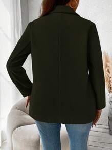 SHEIN Franclia Plus Lapel Neck Double Breasted Overcoat - Army Green - View 2