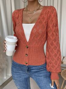 SHEIN LUNE Women's Deep V-neck Cardigan - Orange - View 6