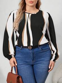 SHEIN Clasi Women's Plus Size Color Blocking Shirt - Black - View 1