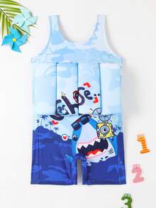 Traje De Baño De Una Sola Pieza Para Joven Con Dibujo De Caricatura Y Flotador Incorporado - Multicolor - Ver 3