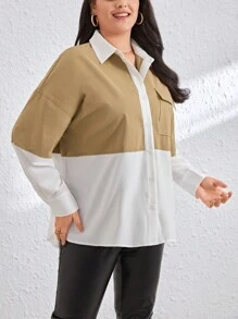 SHEIN Essnce Women'S Plus Size Medela Wearing Color Block Loose Fit Versatile Shirt - Multicolor - View 6