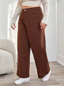 EURMUSE Plus Size Women's Solid Color Loose Jeans - Brown - View 6