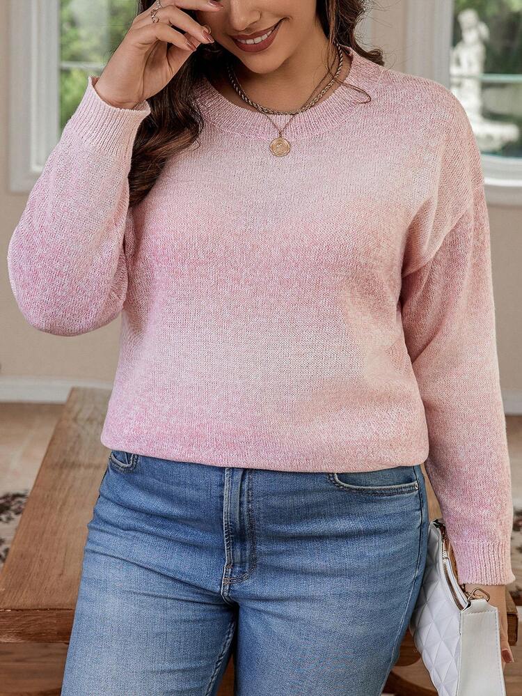 Plus Size Ombre Drop Shoulder Sweater Pullover Knit Pullover Fall Winter Sweater