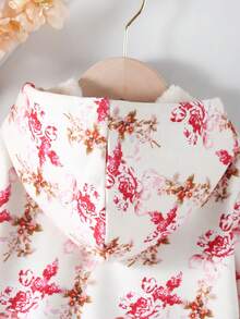 SHEIN 少女全身花卉印花保暖内衬连帽夹克 - 杏色 - 查看 3