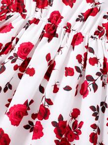 Teen Girl Floral Print Spaghetti Strap Tank Dress, Sweet And Fresh, Flower Pattern Design, High Waist Cut Holiday,Summer,Travel,Getaway