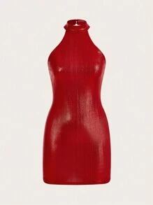 SHEIN ICON Bodycon Halterneck Dress - Red - View 1