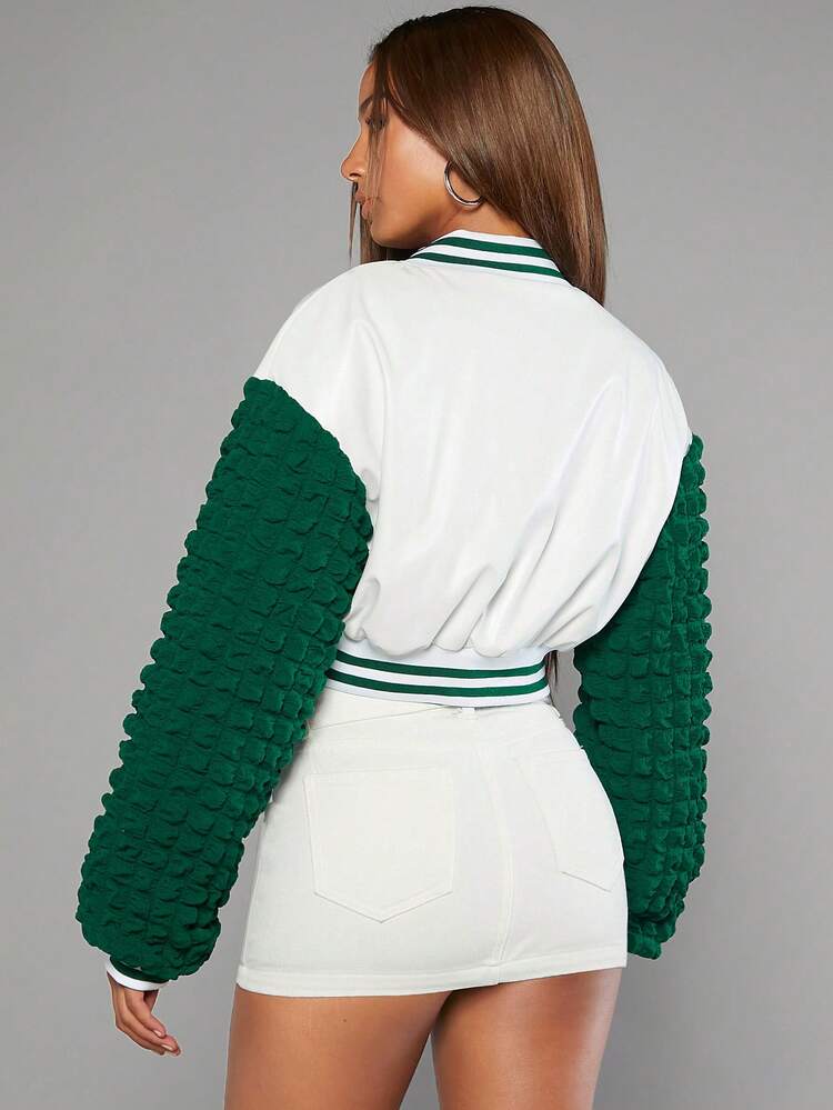 Contrast Puff Sleeve Crop Jacket