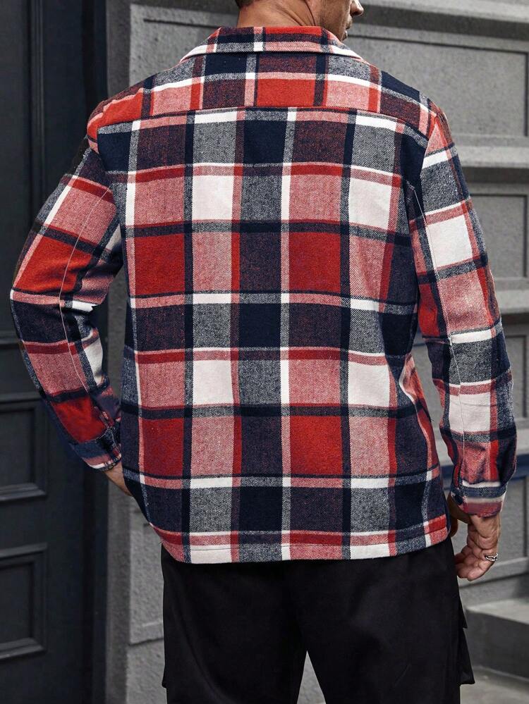Men Plus Plaid Flap Pocket Jacket