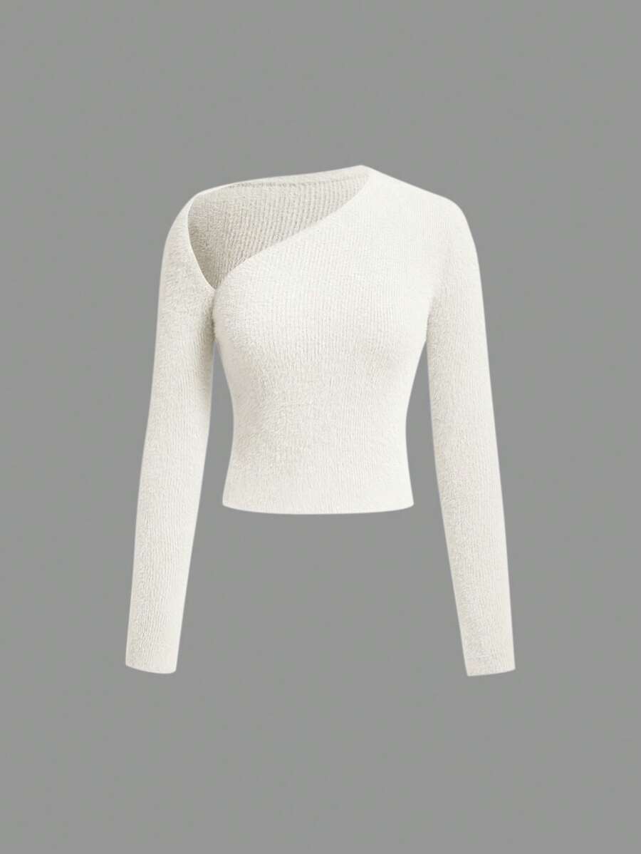 SHEIN MOD 女士不对称肩部修身毛衣 - 白色 - 查看 1