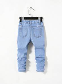 SHEIN Young Boy Letter Patched Ripped Jeans - Light Wash - View 2