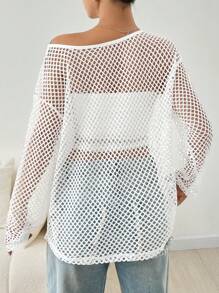 SHEIN EZwear 露肩中空設計上衣 - 白色 - 查看 3