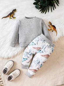 Baby Boys' Cute Dinosaur Pattern Long Sleeve Outfit Set For Autumn - Multicolor - View 1