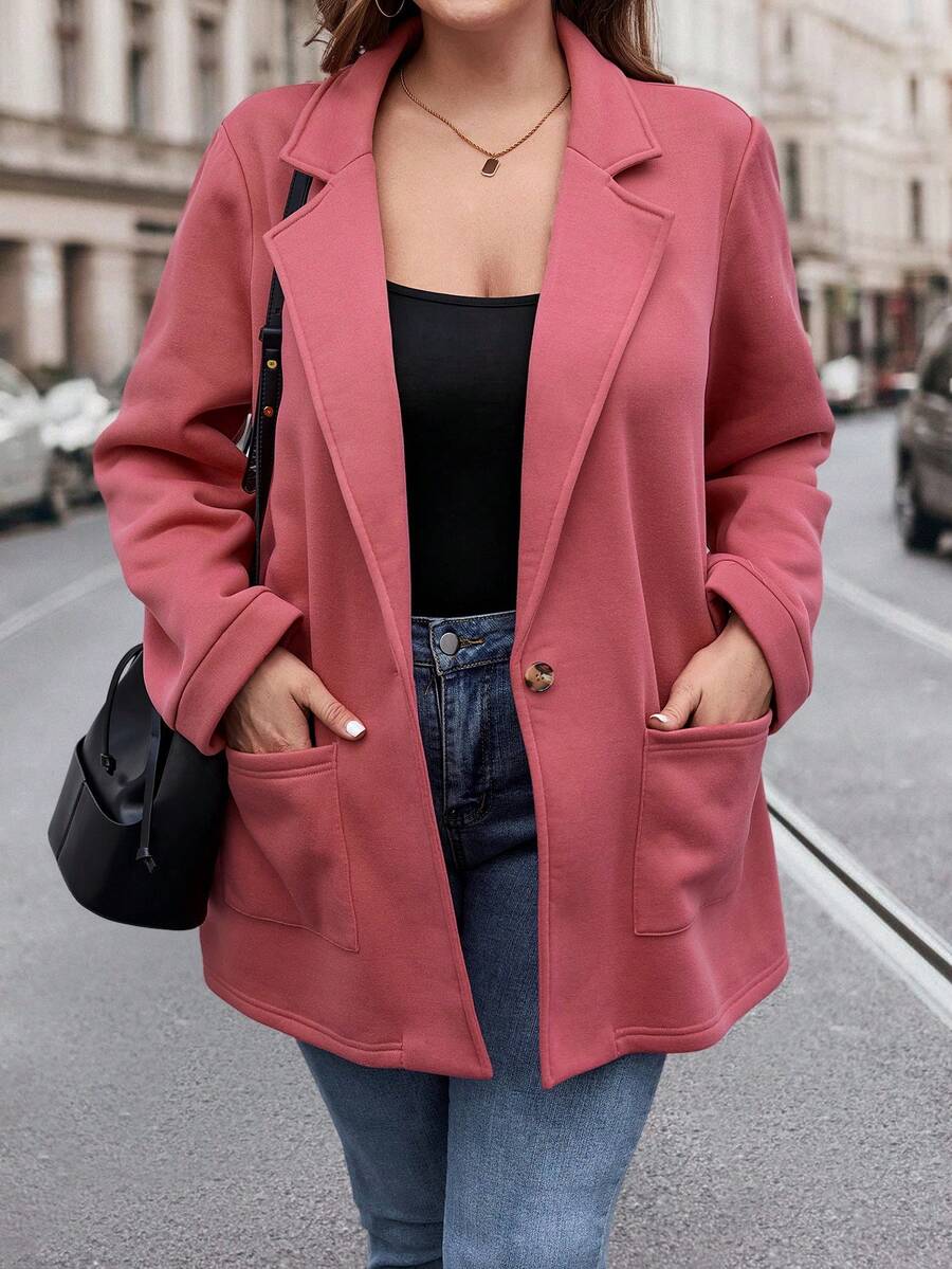 SHEIN LUNE Hơn Cổ áo Vá Túi Áo vest - Màu Hồng Dưa hấu - Xem 1