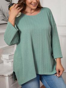 SHEIN LUNE Plus Size Women's Green Round Neck T-shirt