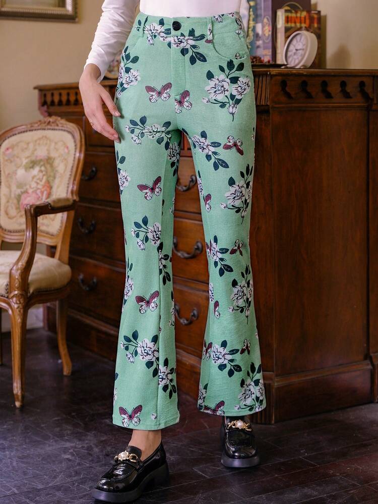 Women's Flower Printed Long Pants Fall Cloth For Women