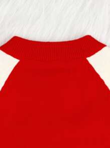 Cardigan Bayi Perempuan Ruffle Tombol Depan Blok Warna - Merah - View 5