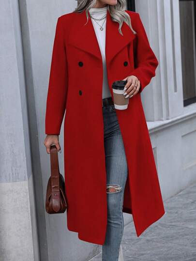 Chiquease Solid Color Woolen Coat With Button Fastening For New Year Clothes Fall Winter Cloth For Women