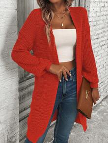 SHEIN LUNE Casual Solid Color Drop Shoulder Cardigan - Red - View 4