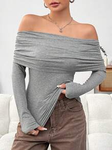 SHEIN EZwear Camiseta Sin Hombros Con Fruncido