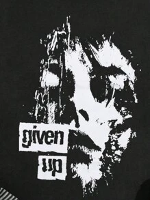 ROMWE MEN Goth 男士个性化印花条纹拼接二合一T恤 - 黑色 - 查看 3