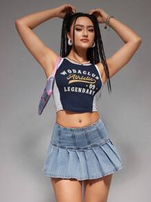 SHEIN EZwear Quý cô Váy Denim Với Xếp Và Denim mùa giặt Hiệu ứng - Rửa nhẹ - Xem 5