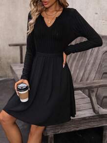 SHEIN Clasi Notched Collar Long Sleeve Personalized Dress - Multicolor - View 4