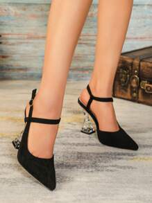 Women's Casual Party High Heel Pointed Toe Hollow Shoes With Faux Pearl & Rhinestone Decor, Available In Brown And Black, Spring/Summer,Elegant - Black - View 5