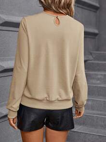 SHEIN Clasi Chèn ren Guipure Áo nỉ - Lạc đà - Xem 2