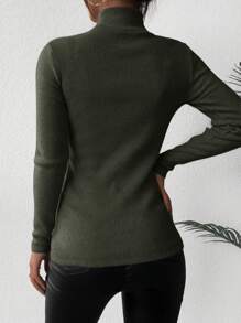 EURMUSE Women's Solid Color Turtleneck Sweater - Army Green - View 2