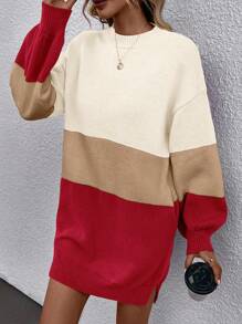 SHEIN LUNE 落肩拼色毛衣連身裙 - 彩色 - 查看 3