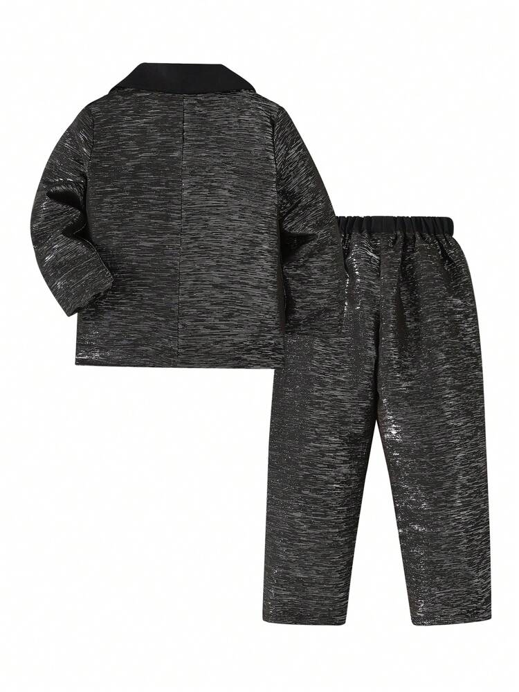 2pcs/Set Young Boy's Spring And Autumn Suit For Parties & Banquets With Shiny Gold Thread, 1 Suit Jacket And 1 Of Trousers