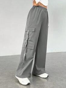 SHEIN EZwear Của phụ nữ Màu xám Quần Utility - Màu xám đen - Xem 2